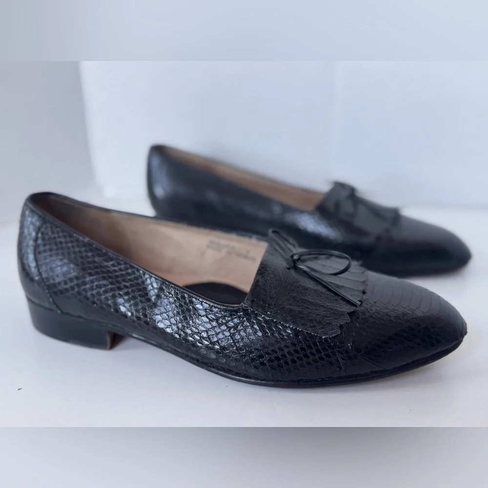 Vintage De La Rentis Genuine Snakeskin Tasseled Leather Shoe Loafer Mens Size 8